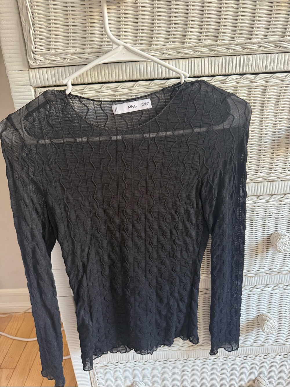 Mango Black Long-Sleeve Sheer Wave Knit Top